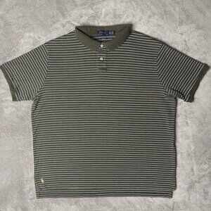 PRL Striped Polo Shirt Men's XXL Single Stitch Green Tennis Tail Golf Preppy